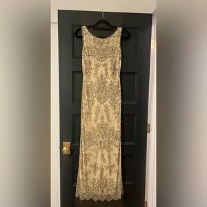 Pisarro Nights gold beaded gown